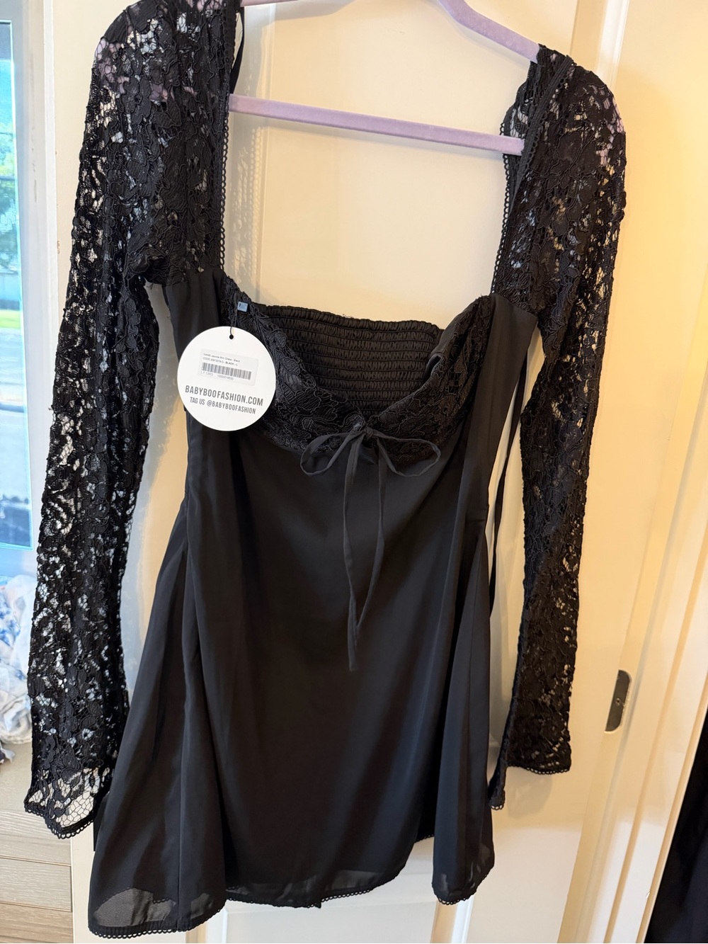 Babydoll Black Lace Long-Sleeve Chemise by BabybooFashion